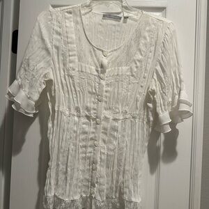 NY Collection Ivory Lace Button-Up Blouse